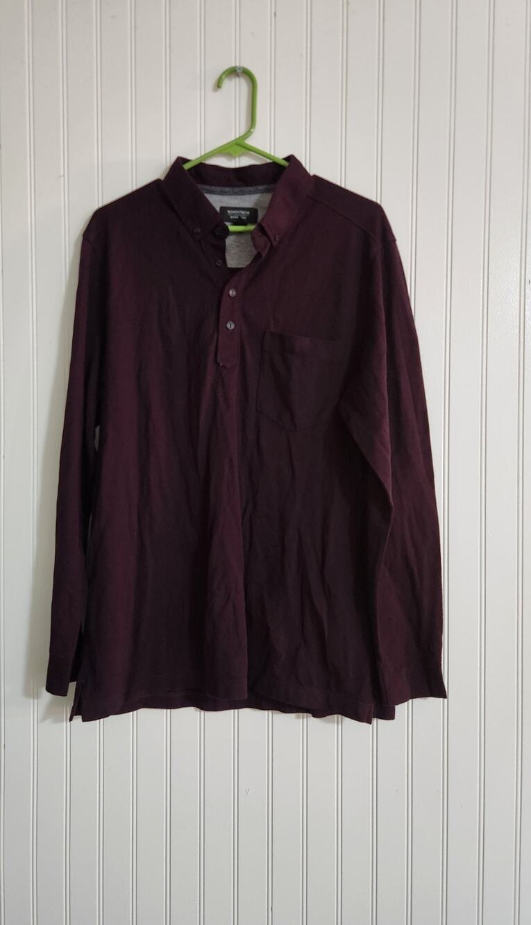 Men’s Nordstrom 100% Cotton Long Sleeve Burgundy Polo, Size L New NWOT